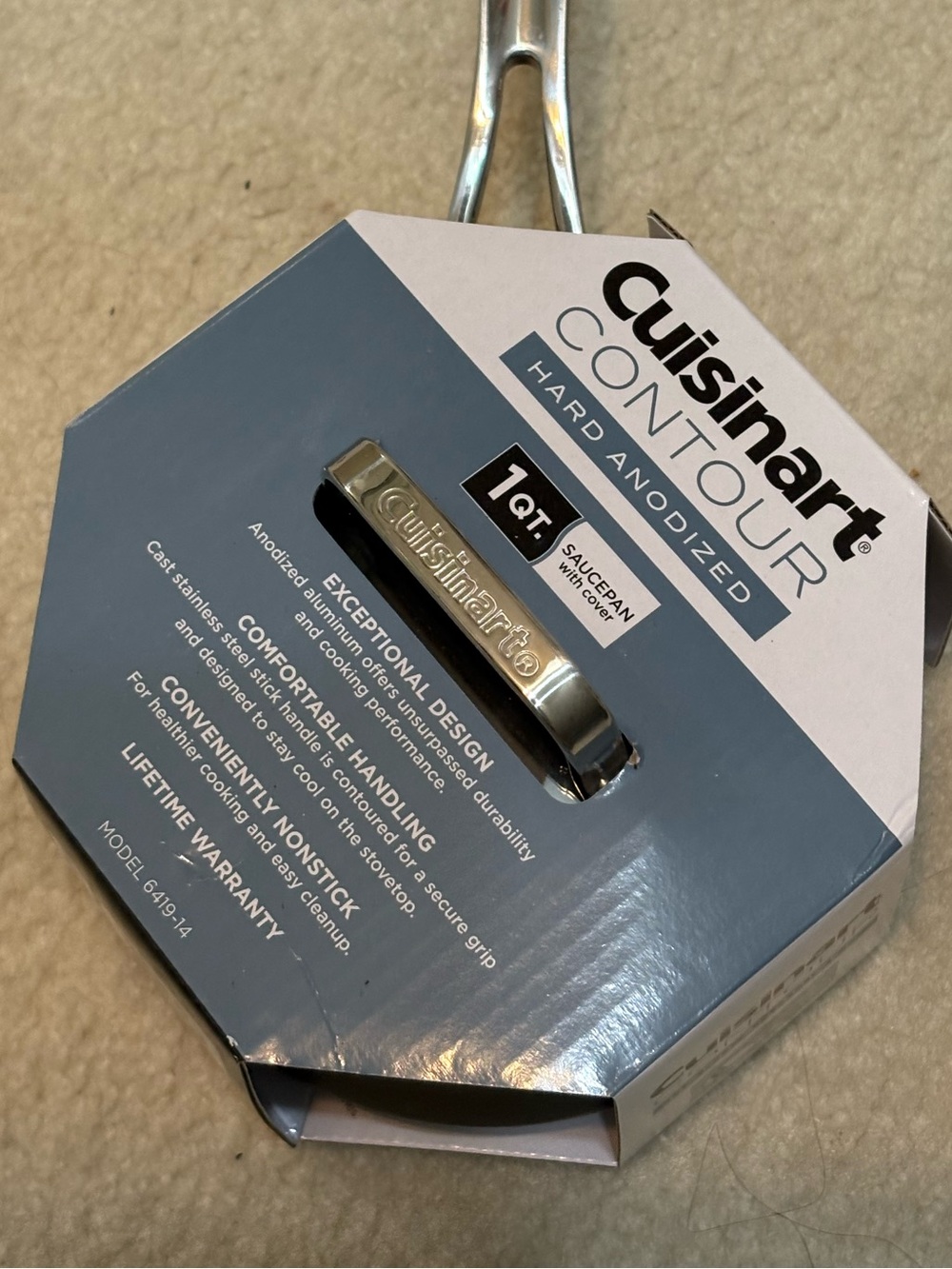 NWT Cuisinart 1 Qt Saucepan & Glass Lid Hard-Anodized Contour - Dark Gray